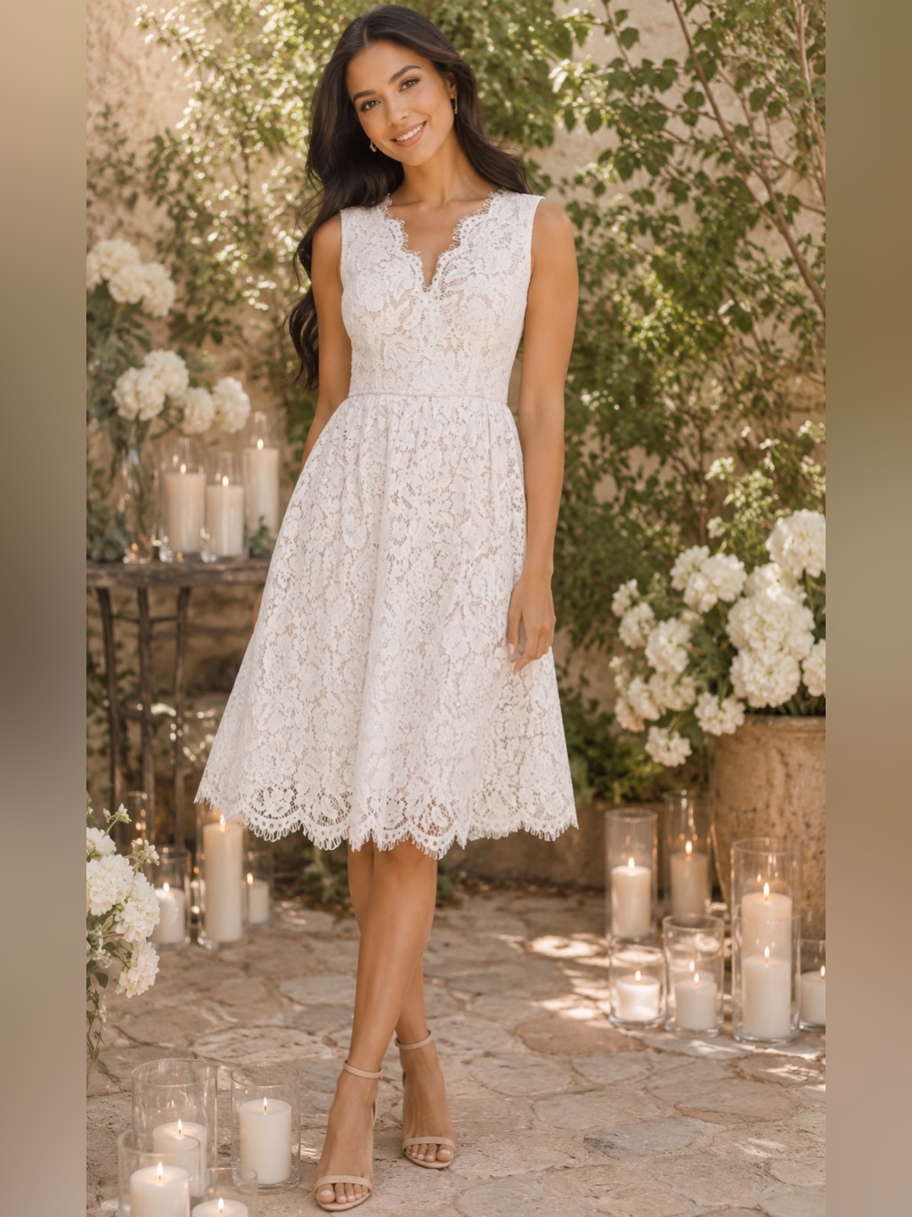 Lulu’s Love Swept White Lace Midi Skater Dress With Pockets
